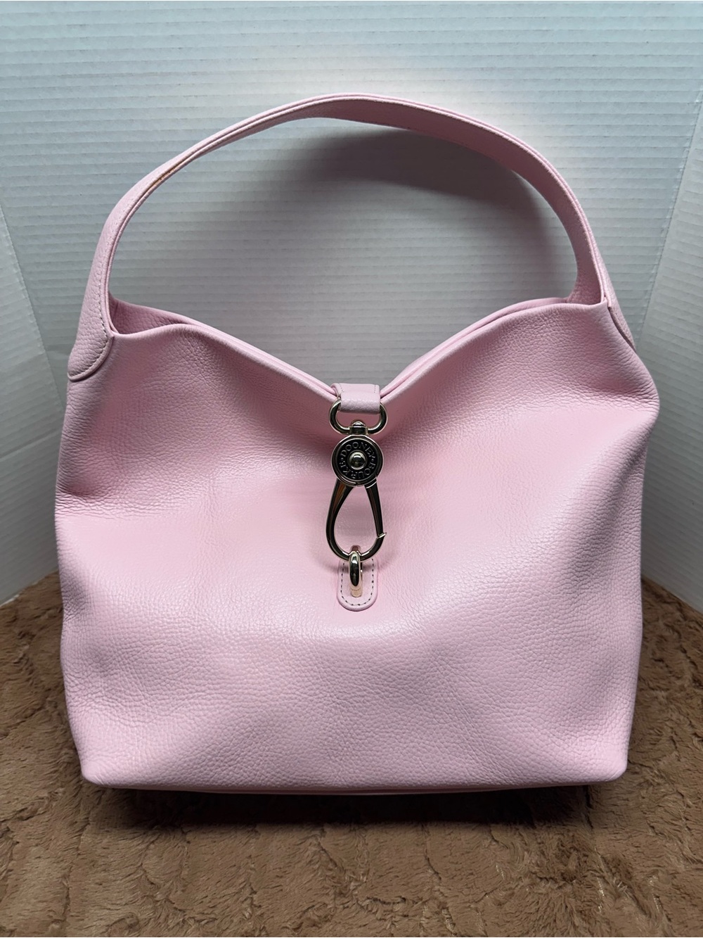 Dooney & Bourke Logo Lock Elegant Baby Pink Leather Hobo Bag